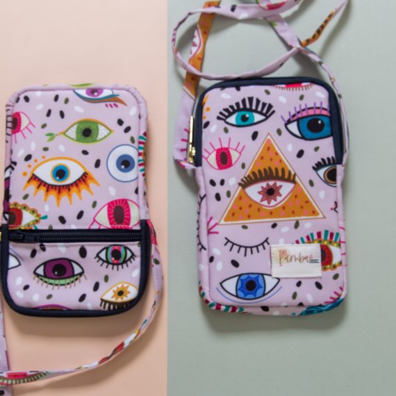 adelante y atras bolso ojos