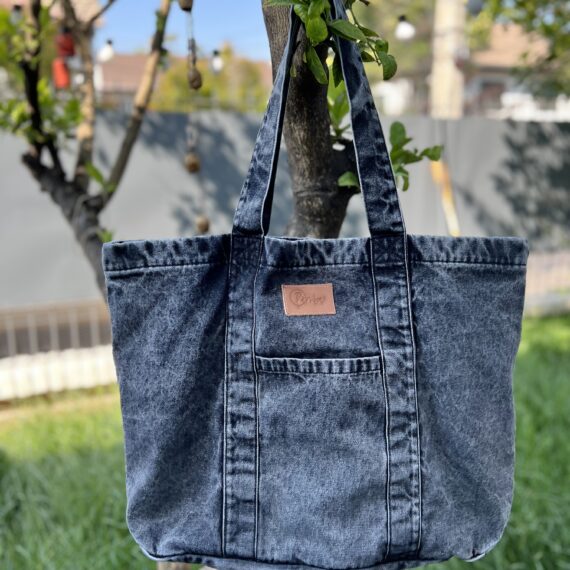 Tote bag denim jeans gris