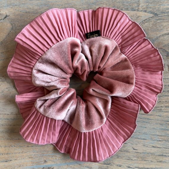 Scrunchie terciopelo palo rosa y plisado palo rosa
